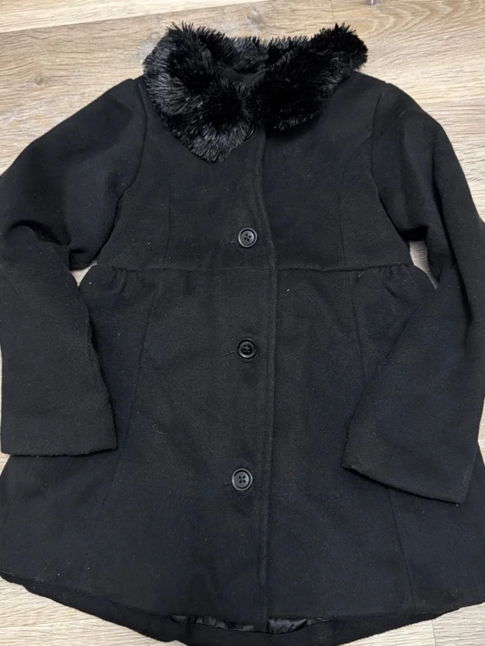 The Children's Place Black Girls' Faux-Fur Collar Pea Coat